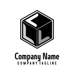 Template  Cube  company logo by initial Letter  of Alfabetical  in Black and white colour