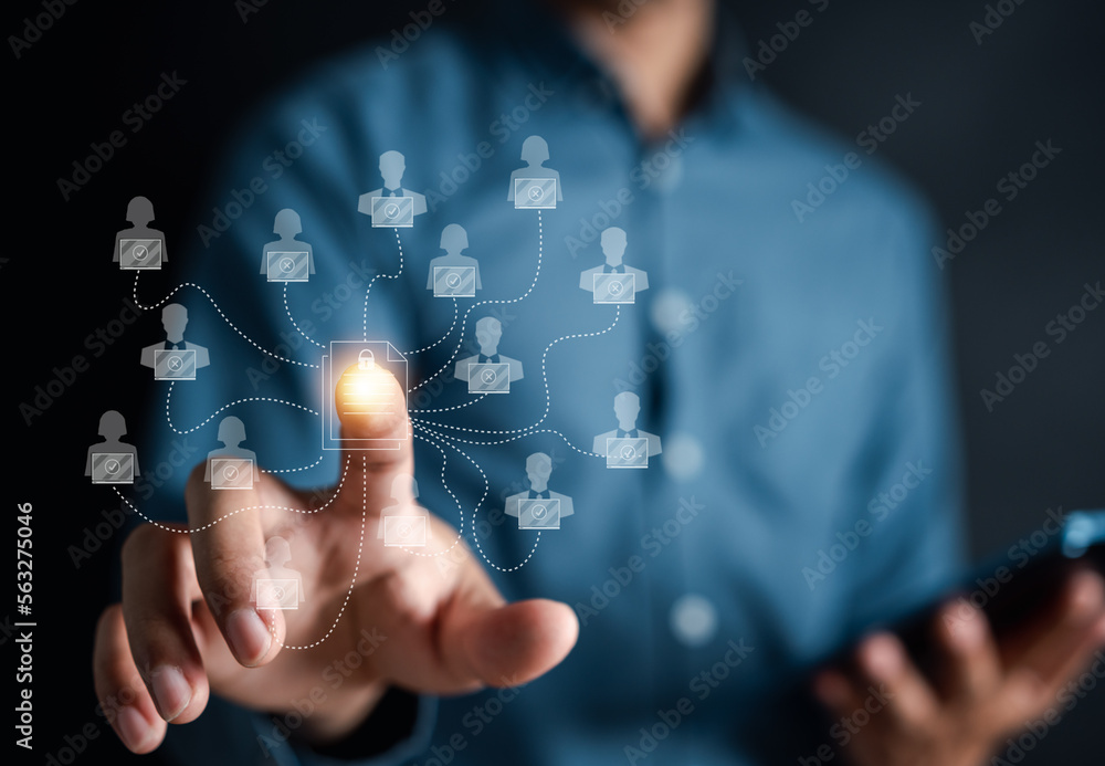 Fototapete Businessman touching to access system. Web developer, web master, web design, web development, Programmers and cyber security technologies design websites and security in the Social World, cyberspace.