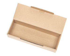 Open сardboard boxes for gifts or package isolated on white background. Corrugated cardboard paper carton cargo container close up. parcels