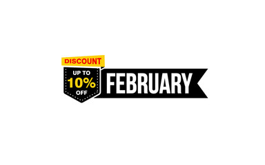 10 Percent FEBRUARY discount offer, clearance, promotion banner layout with sticker style. 