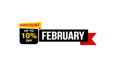 10 Percent FEBRUARY discount offer, clearance, promotion banner layout with sticker style. 