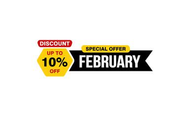 10 Percent FEBRUARY discount offer, clearance, promotion banner layout with sticker style. 