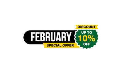 10 Percent FEBRUARY discount offer, clearance, promotion banner layout with sticker style. 