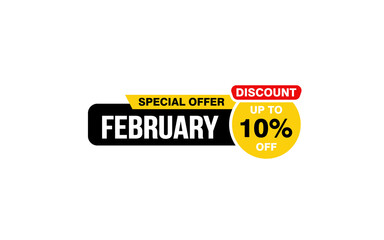 10 Percent FEBRUARY discount offer, clearance, promotion banner layout with sticker style. 