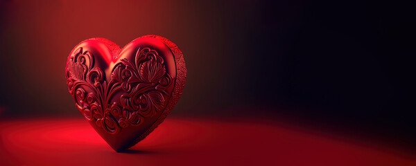 Red carved heart  on a plain red background, Valentine's Day, Valentine's Day background with copy space, Generative AI