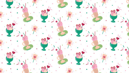 Seamless pattern on transparent background for valentine's day, birthday, women's day, mother's day