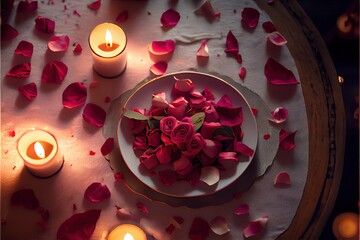 cozy romantic table setting for valentine's Day Generative AI