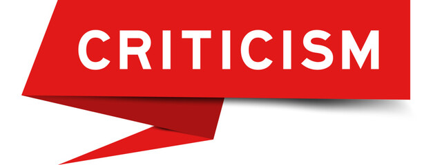 Red color paper speech banner with word criticism on white background