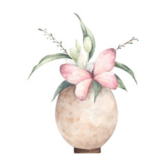 Vintage egg with butterfly. Watercolor illustration.