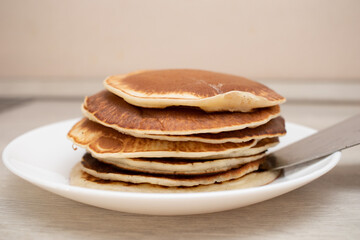 Steps of making cooking pancake. Making pancakes on frying pan. Step-by-step recipe for making pancakes. Step 7