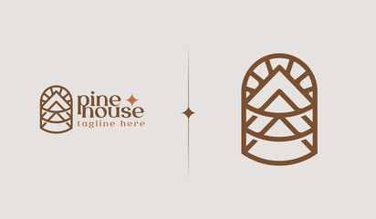 Pine House Logo Template. Universal creative premium symbol. Vector illustration. Creative Minimal design template. Symbol for Corporate Business Identity