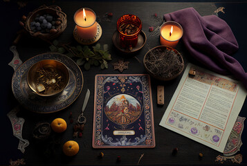 mystical abstract plot on the theme of astrology and witchcraft with magic, an altar for communicating with spirits - obrazy, fototapety, plakaty