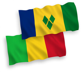 Flags of Saint Vincent and the Grenadines and Mali on a white background