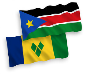 Flags of Saint Vincent and the Grenadines and Republic of South Sudan on a white background