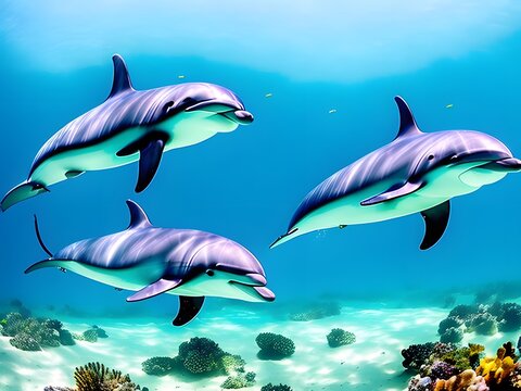 Dolphins in the sea underwater