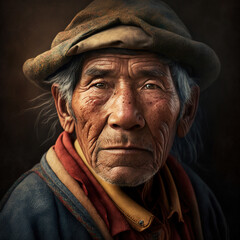 Peruvian Man Portrait-Working Man Portrait - obrazy, fototapety, plakaty