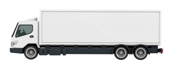 Truck with white blank trailer on transparent background. 3D illustration