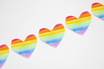 lgbt rainbow painted heart on white background.LGBT equal rights movement and gender equality...