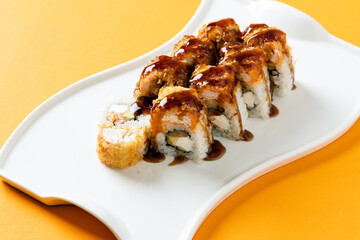 Various rolls on an orange background