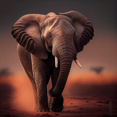 Fototapeta na wymiar Elephant in sunrise. Beaufiul illustration of elepahant. Generative AI