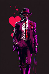 Generative AI Portrait illustration of black man in magenta suit