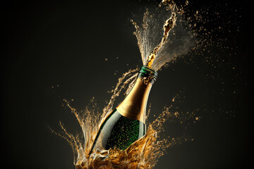 Champagne bottle or champaign champaign, ai generative illustration. - obrazy, fototapety, plakaty