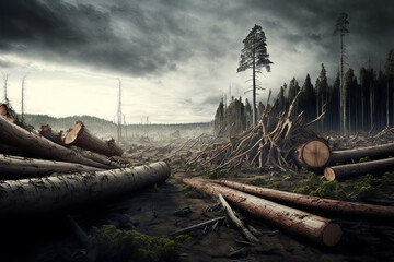 Deforestation, ai generative illustration.