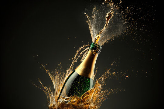 Champagne bottle or champaign champaign, ai generative illustration.