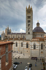 Fototapeta premium Aerial view on the city cathedral of Siena on a sunny day