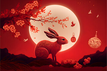 Fototapeta na wymiar lunar New Year background, year of rabbit water made with Generative AI