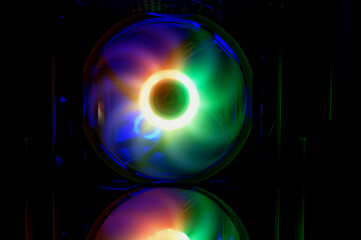 Colorful bright rainbow led rgb pc fan air case cooler. Computer chassis. Gaming modding,...