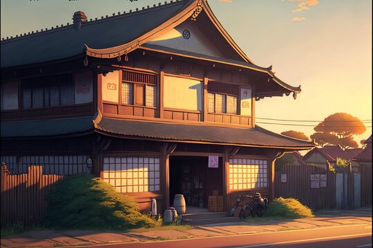 Download Traditional Japanese Houses Night Anime Wallpaper  Wallpaperscom