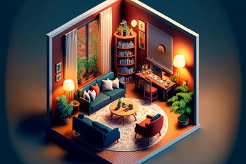 Isometric view of cozy living room Generative AI