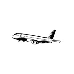 Airplane icon in black and white illustration