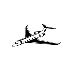 Airplane icon in black and white isolated