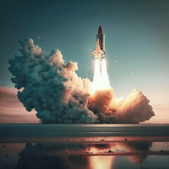 Rocket spaceship launch. Generative AI