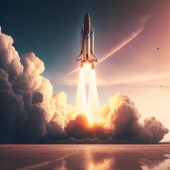 Rocket spaceship launch. Generative AI