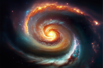Beautiful multicolor galaxy, in a fantasy space landscape
