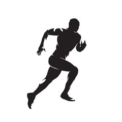 Fototapeta na wymiar Run, running man, isolated vector silhouette, ink drawing, front view