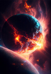Plakat planet destruction in futuristic space