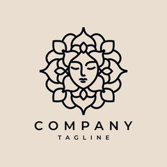 Ornament line natural beauty woman face logo design
