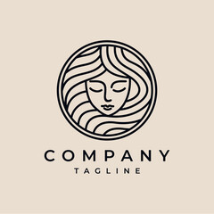 Line Art Beauty Hair Treatment woman face logo design
