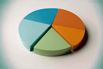 Fototapeta premium Partial shot of green, blue, and orange three-piece paper pie chart with copy space on white background. Generative ai