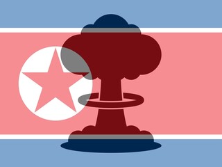 Nuclear Explosion with North Korea flag. Concept of war