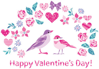 バレンタインデー　小鳥　ハート　バラ