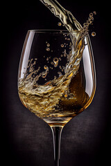 Weißwein spritzt in einem Weinglas auf schwarzen Hintergrund - Generative Ai