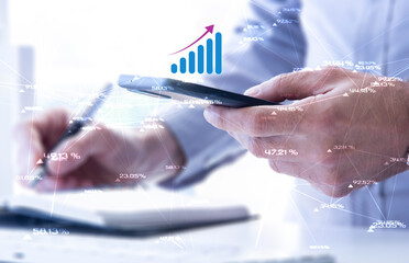mano, telefono, smartphone, analisi bilancio, economia
