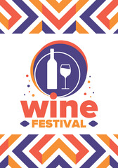 Wine Festival. For wine lovers. Wine tasting. Event for professionals in the wine industry. Winery, restaurants and bars. Trainings and master class for sommelier. Wineglass. Vector illustration