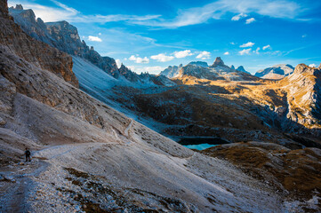 Sunset over the Dolomites. Park of the three peaks of Lavaredo.