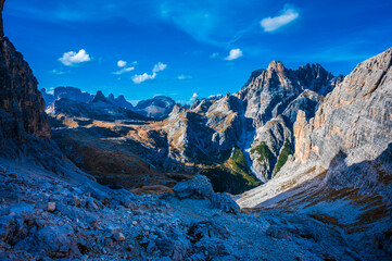 Sunset over the Dolomites. Park of the three peaks of Lavaredo.